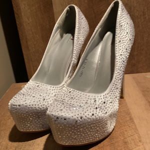 Beautiful white heels with rhinestones